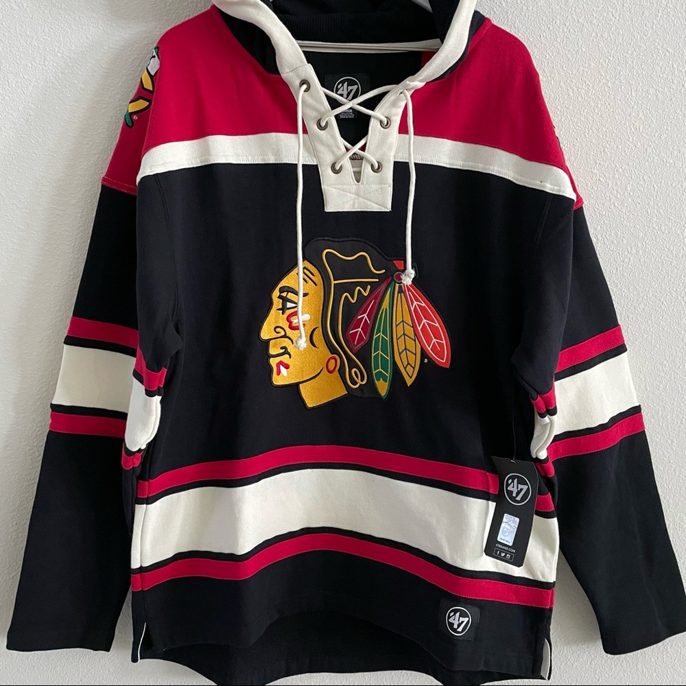 SOLD Chicago Blackhawks Superior '47 Lacer Heavy Fleece Hoodie NHL Size L Men - Picture 3 of 12